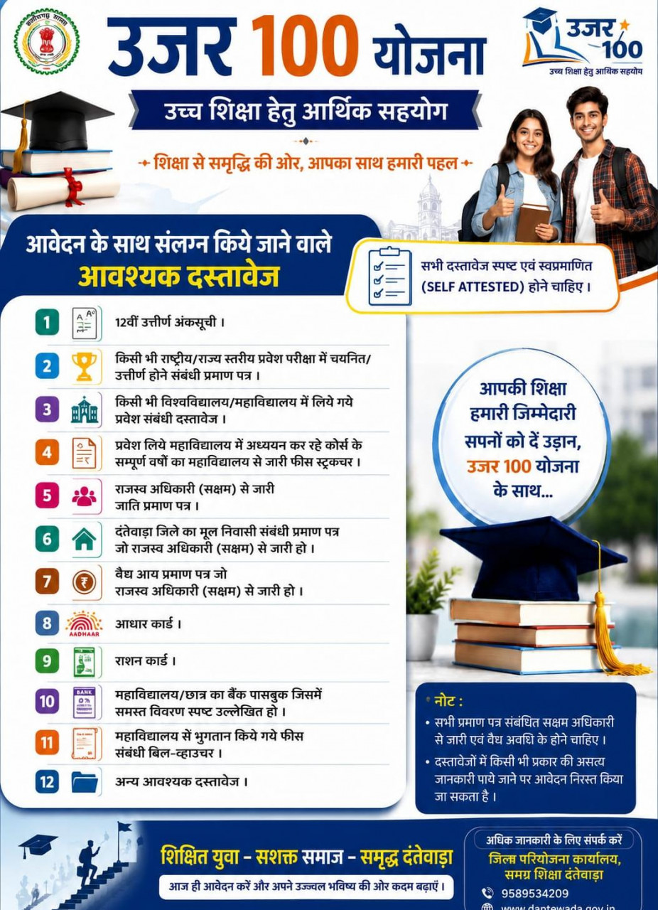 ​दंतेवाड़ा प्रशासन की अनूठी पहल, उजर 100 योजना से संवरेगा मेधावियों का भविष्य