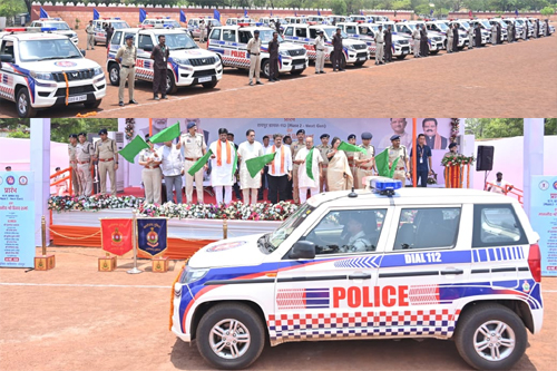 रायपुर पुलिस कमिश्नरेट में गृह मंत्री शर्मा ने 54 अत्याधुनिक इमरजेंसी रिस्पॉन्स वाहनों को दिखाई हरी झंडी