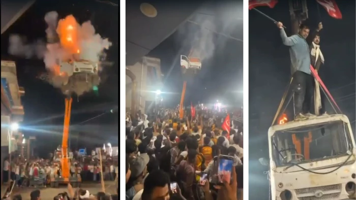 मोहर्रम के जुलूस में की गई गलत हरकत। (वीडियो ग्रैब)
