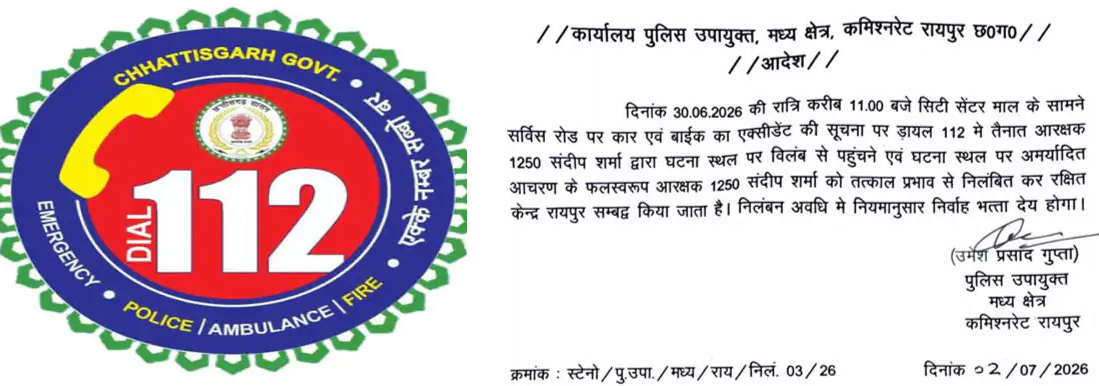 सिटी सेंटर मॉल के पास एक्सीडेंट की सूचना पर देरी से पहुंचने वाला आरक्षक निलंबित