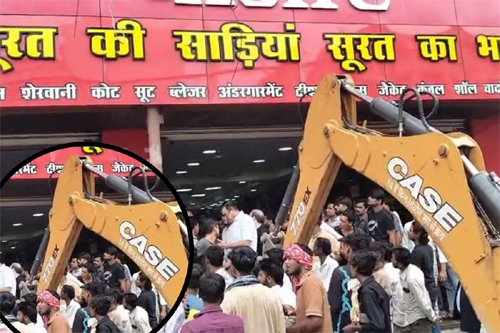 पंडरी कपड़ा मार्केट में नाली पर कब्जा,निगम ने चलाया बुलडोजर