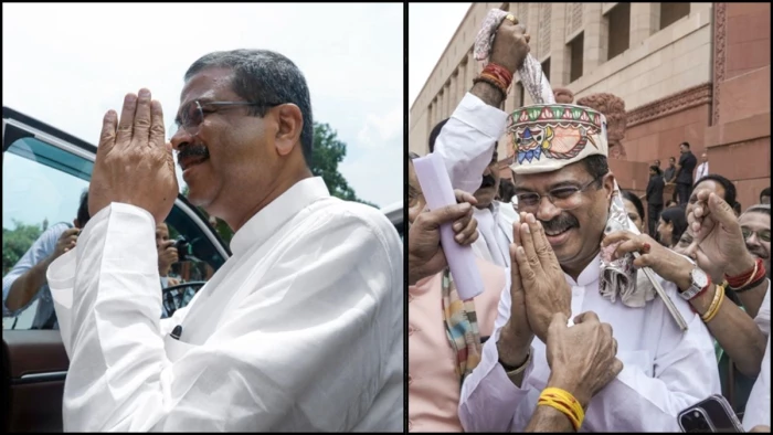 इस्तीफे के बाद संसद पहुंचे धर्मेंद्र प्रधान का बीजेपी सांसदों ने किया स्वागत
