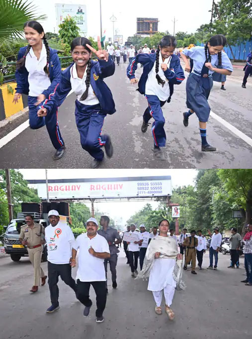 कलेक्टर, विधायक सहित जिले के अधिकारियो के साथ हाथों में तिरंगा थाम दौड़े स्कूली बच्चे
