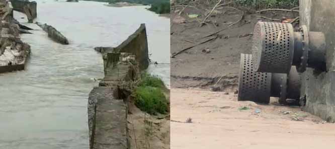 रिटर्निंग वॉल टूटने से एनीकट सूखा, शहर में पानी की सप्लाई हुई बंद