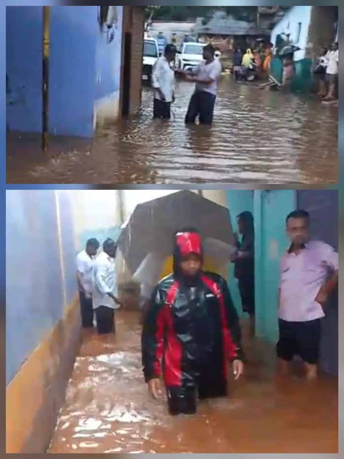 किरंदुल में बारिश का पानी घरो में घुसा, सड़को में घुटनो तक पानी