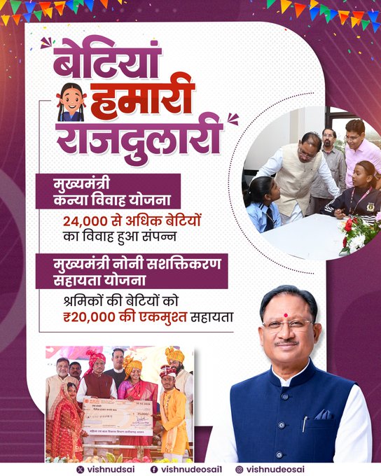 बेटियों की खुशहाली और उनके चेहरे की मुस्कान हमारे लिए सबसे बड़ा आशीर्वाद - सीएम साय