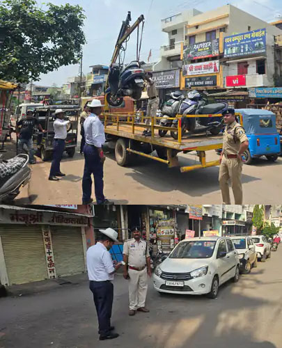 तेलीबांधा और पचपेढ़ी नाका इलाके में नो-एंट्री में घुसे वाहन, 7 वाहन चालको पर लगा जुर्माना