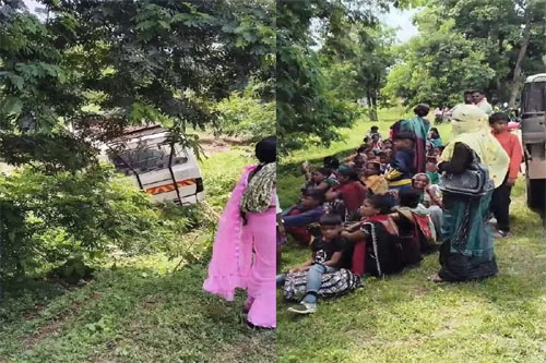 तीजा-पोरा के बीच अनियंत्रित होकर ग्राम सैगोना में सड़क से उतरी बस, मची अफरा-तफरी