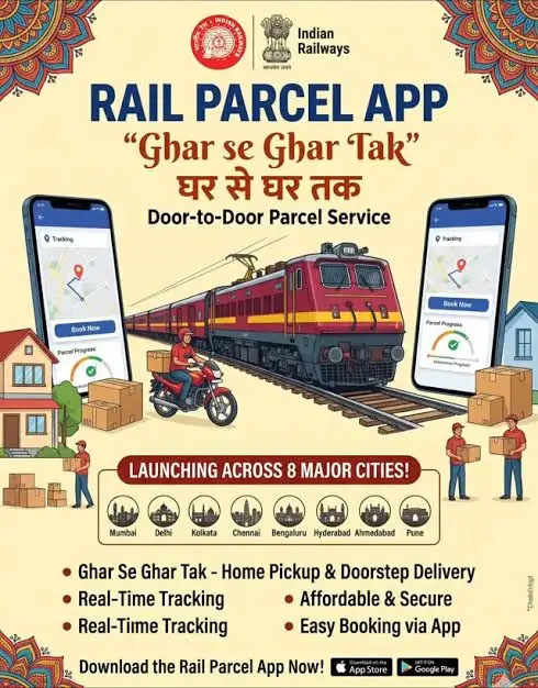 अब घर बैठे बुक करें रेल पार्सल, घर से पिकअप, रेल से परिवहन और घर तक डिलीवरी